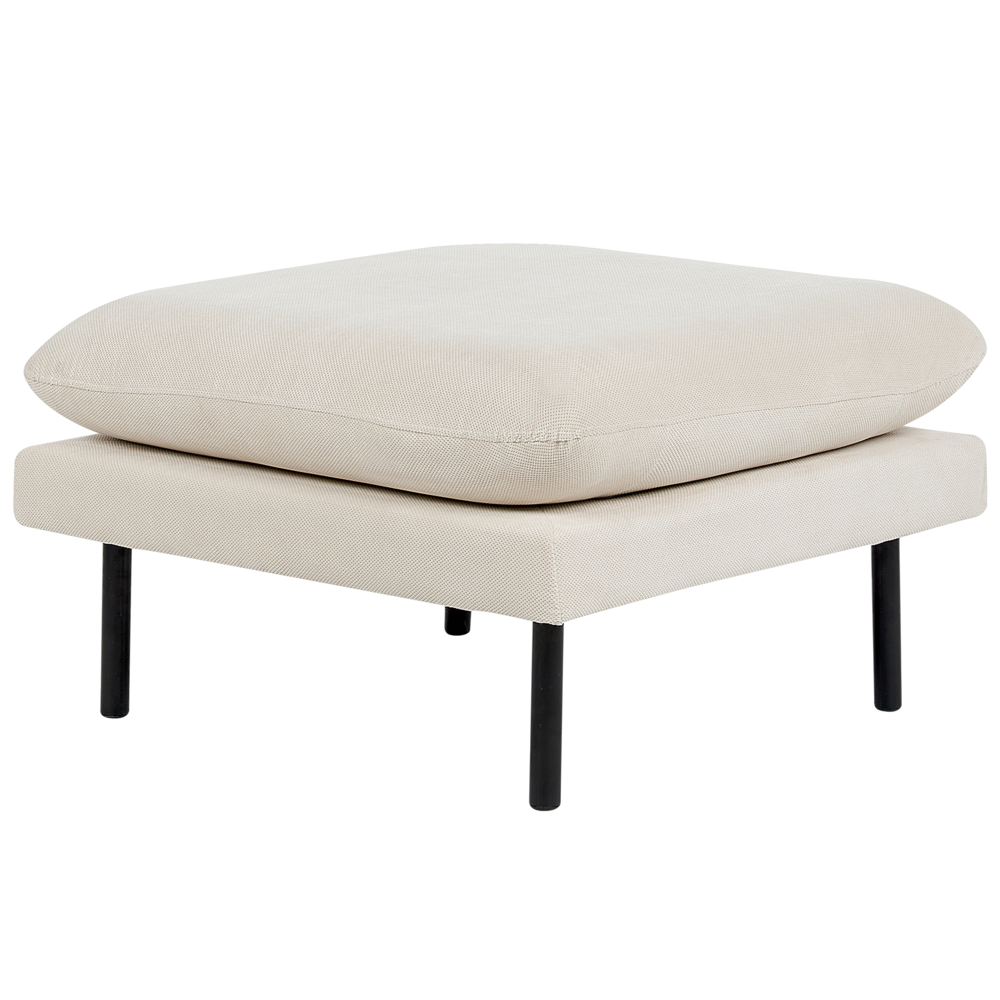 foto del prodotto pouf quadrato con cuscino in tessuto di ciniglia beige chiaro con gambe nere stile moderno retr 