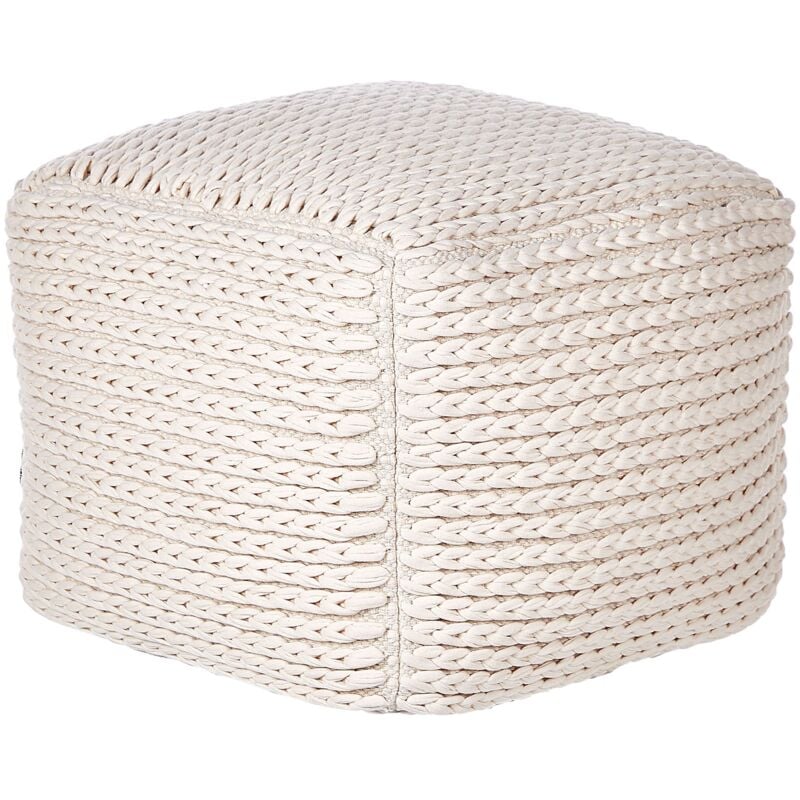 foto del prodotto pouf quadrato con imbottitura in eps sfoderabile rivestimento in cotone con motivo a intreccio beige chiaro daman