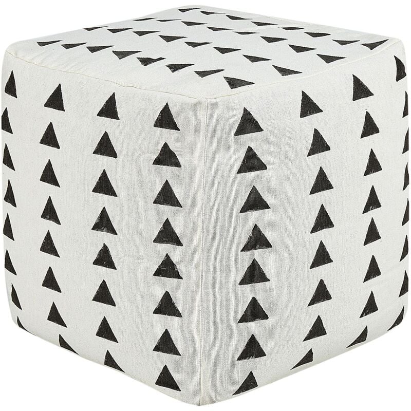foto del prodotto pouf quadrato in cotone decorativo e rimovibile fatto a mano con motivi geometrici bianco e nero tarodi
