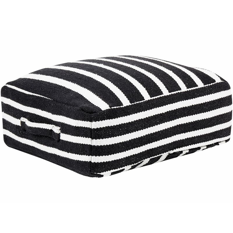foto del prodotto pouf quadrato in cotone stile boho 50 cm di colore bianco e nero tifelt