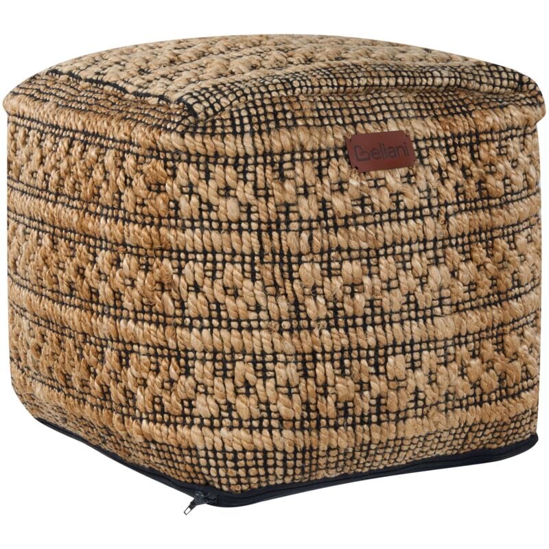 foto del prodotto pouf quadrato in iuta e cotone ottomana poggiapiedi eps balls riempimento soggiorno stile boho beige mabula