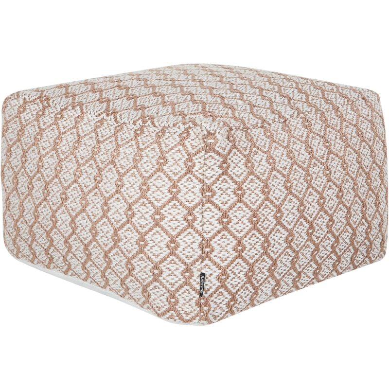 foto del prodotto pouf quadrato per esterni intrecciato a mano ottoman in materiale sintetico accessori da giardino 50 x 50 x 30 cm beige e bianco shoran