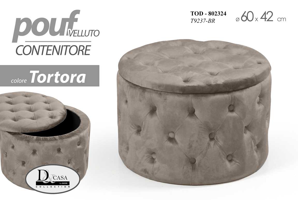 foto del prodotto pouf retro contenitore tortora apribile cm 60 x 42 h