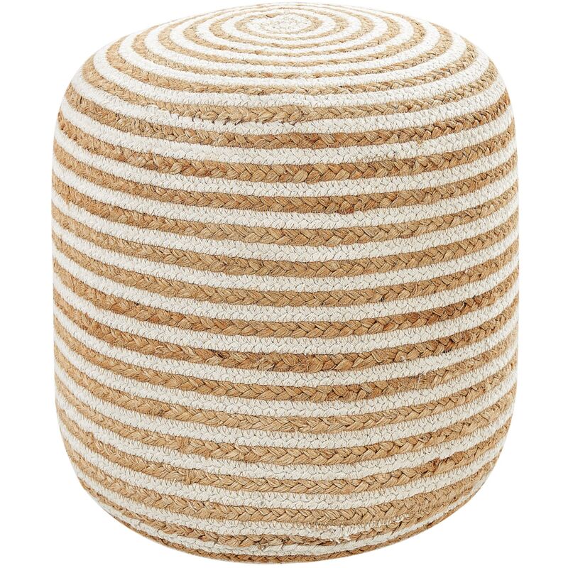 foto del prodotto pouf rotondo beige in iuta intrecciata con strisce bianche 40 x 40 cm resafa