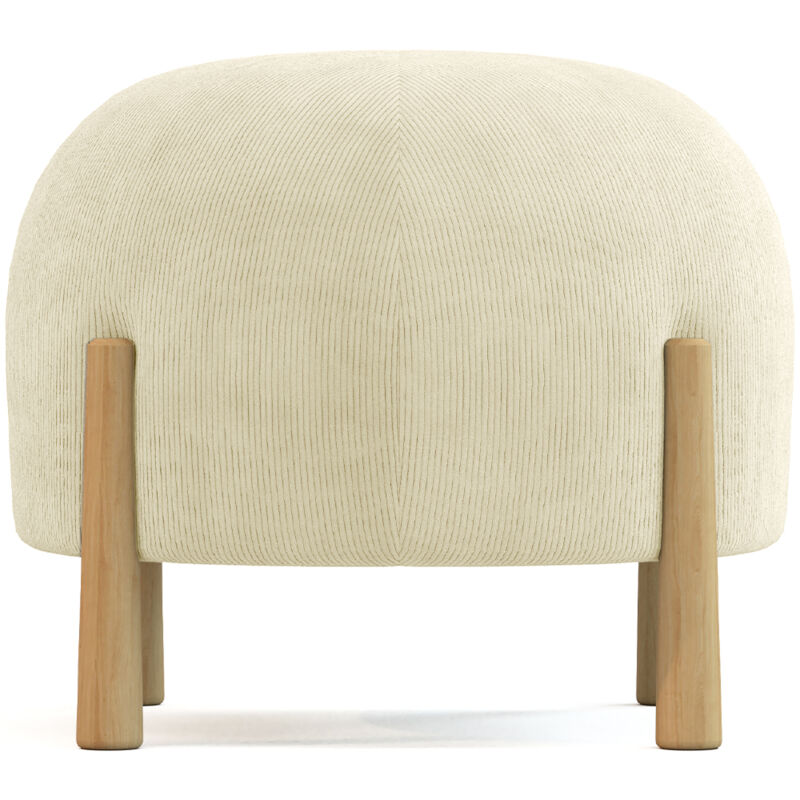 foto del prodotto pouf rotondo imbottito in velluto a coste con gambe in legno naturale marrakesh avorio