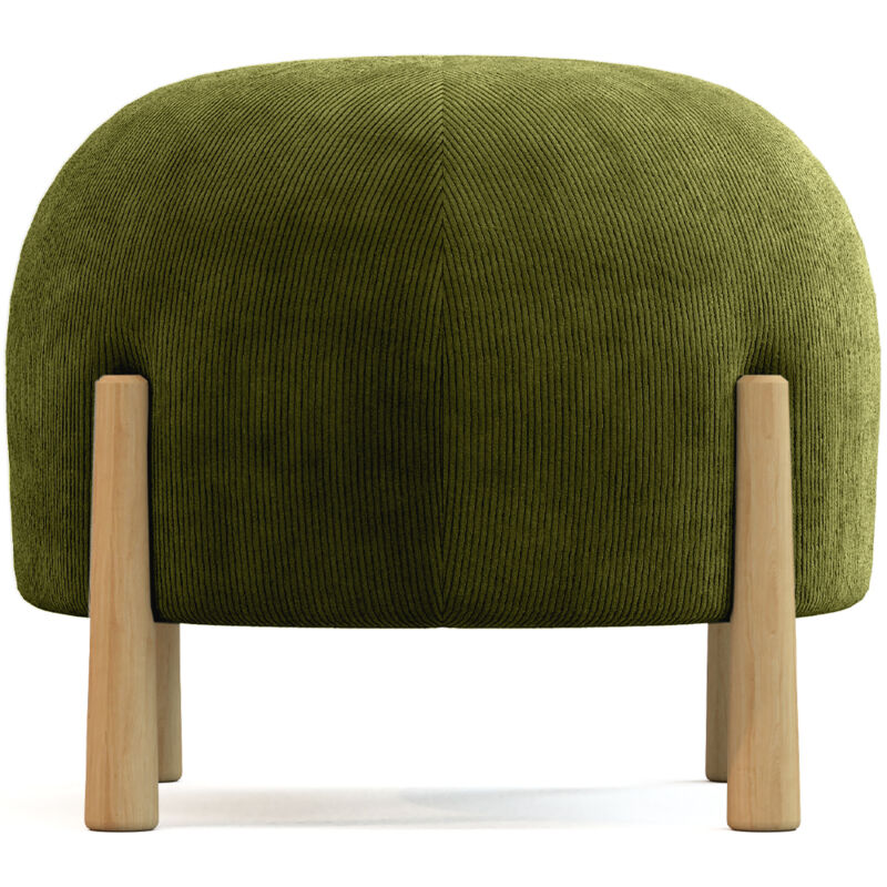 foto del prodotto pouf rotondo imbottito in velluto a coste con gambe in legno naturale marrakesh oliva