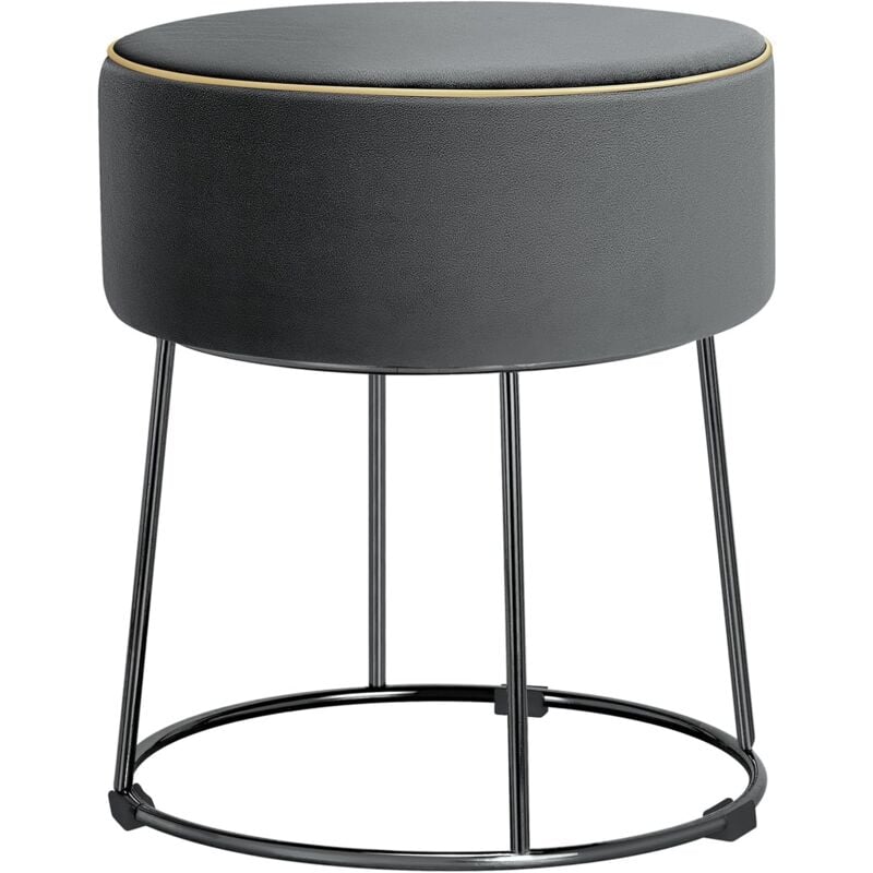 foto del prodotto pouf rotondo imbottito, sedia moderno con base metallica stabile e piedini antiscivolo, sgabello da vanity per camera da letto, soggiorno e tavolo da