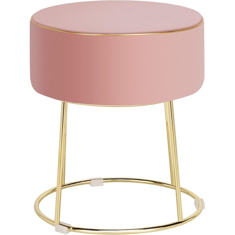 foto del prodotto pouf rotondo imbottito, sedia moderno con base metallica stabile e piedini antiscivolo, sgabello da vanity per camera da letto, soggiorno e tavolo da