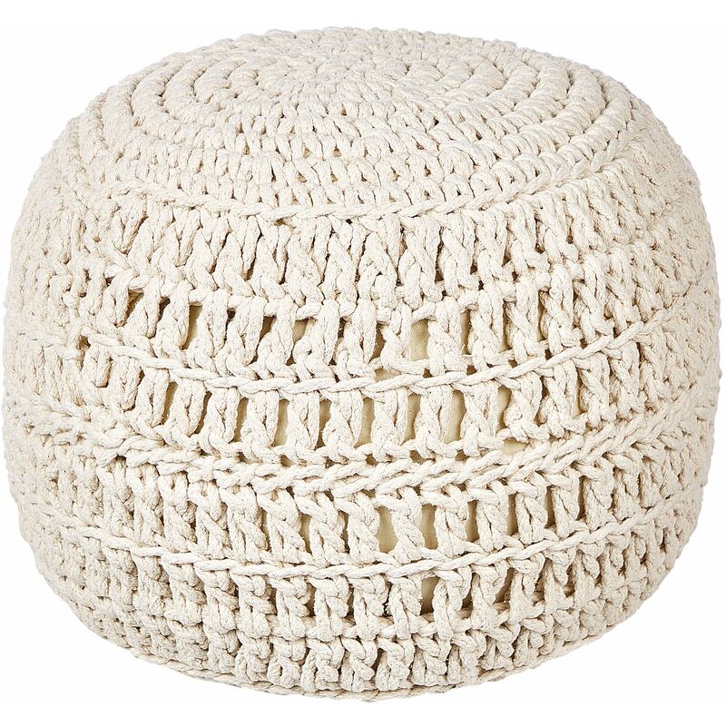 foto del prodotto pouf rotondo in maglia boho sgabello in cotone con imbottitura in eps 40 x 40 cm beige arpatu