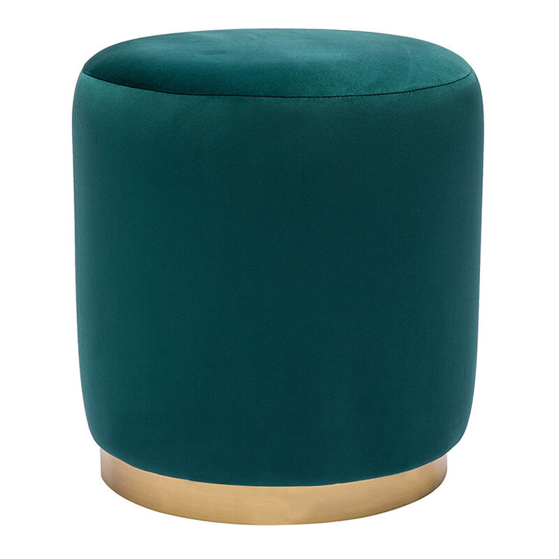 foto del prodotto pouf rotondo in velluto blu petrolio e metallo dorato d40 cm amaya