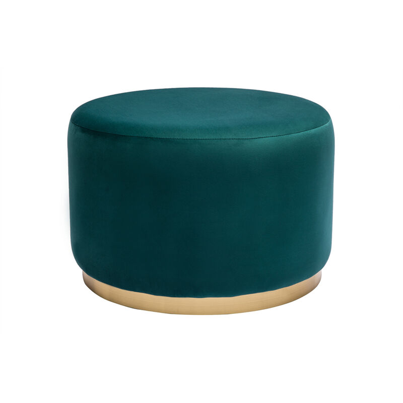 foto del prodotto pouf rotondo in velluto blu petrolio e metallo dorato d54 cm amaya