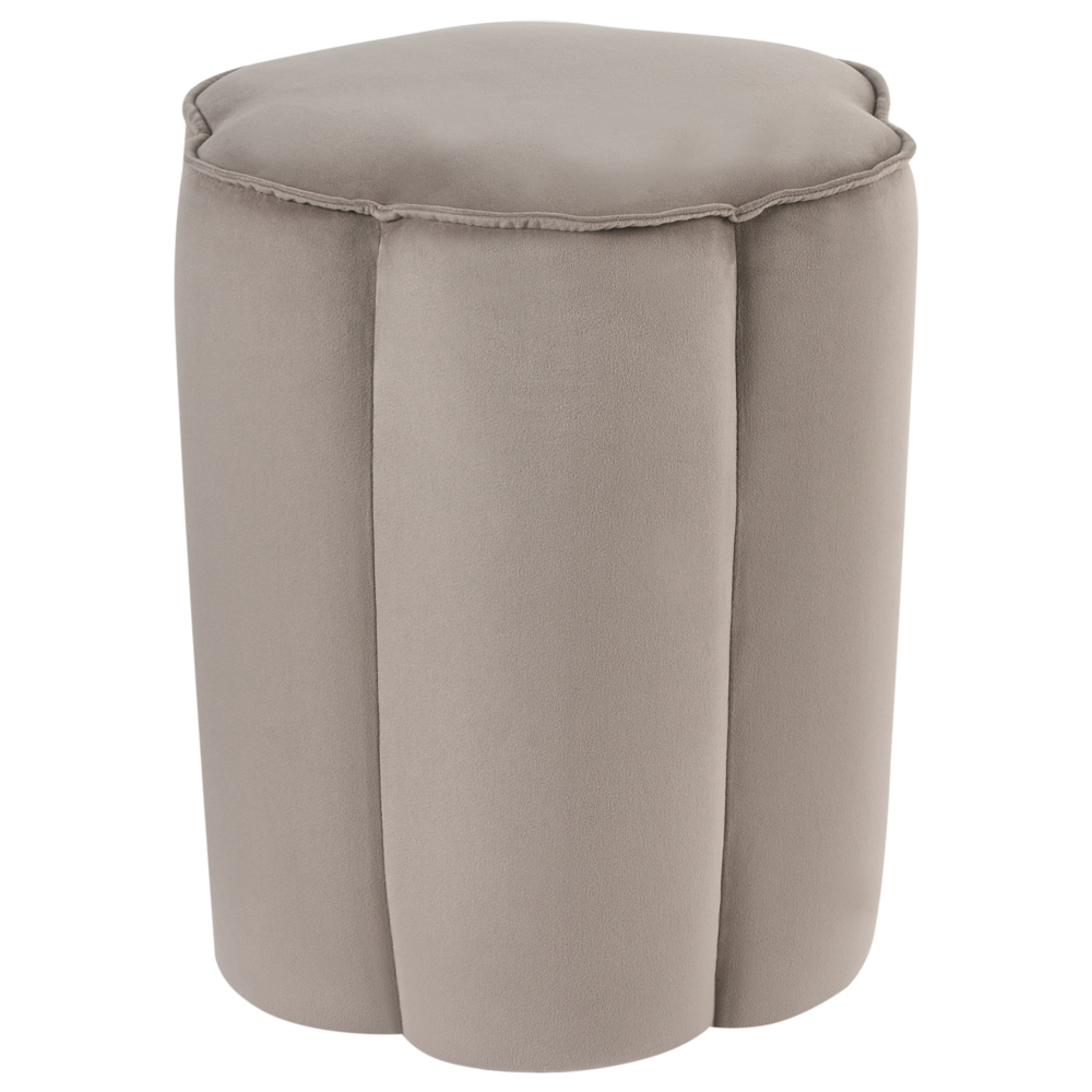 foto del prodotto pouf rotondo in velluto taupe 39 x 34 x 45 cm poggiapiedi imbottito dal design moderno per soggiorno e camera da letto