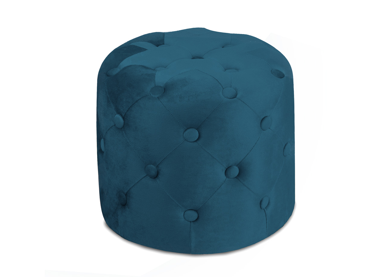 foto del prodotto pouf salotto camera con bottoni imbottito modello velvet parigi in tinta unita, misurapoufcolorepetrolio