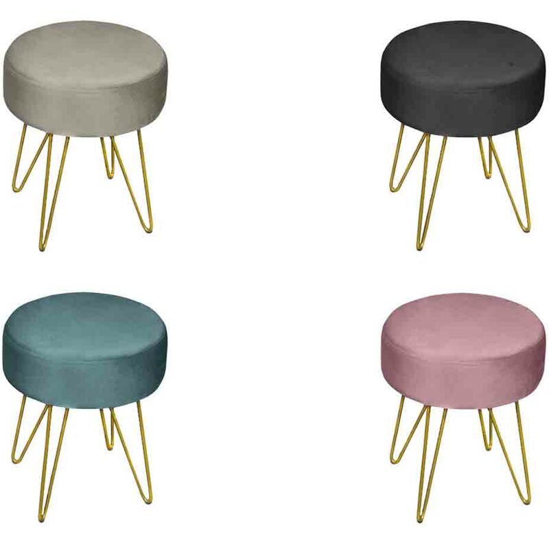 foto del prodotto pouf salotto camera rotondo design moderno modello velvet in tinta unita, misurapoufcolorenero