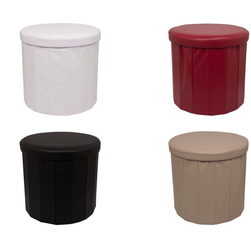 immagine 0 del prodotto pouf salotto contenitore ecopelle rotondo pieghevole tinta unita, misurapoufcoloretortora