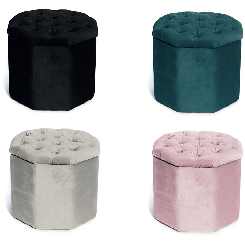 foto del prodotto pouf salotto contenitore imbottito trapuntato ottagonale velvet tinta unita, misurapoufcolorerosa antico