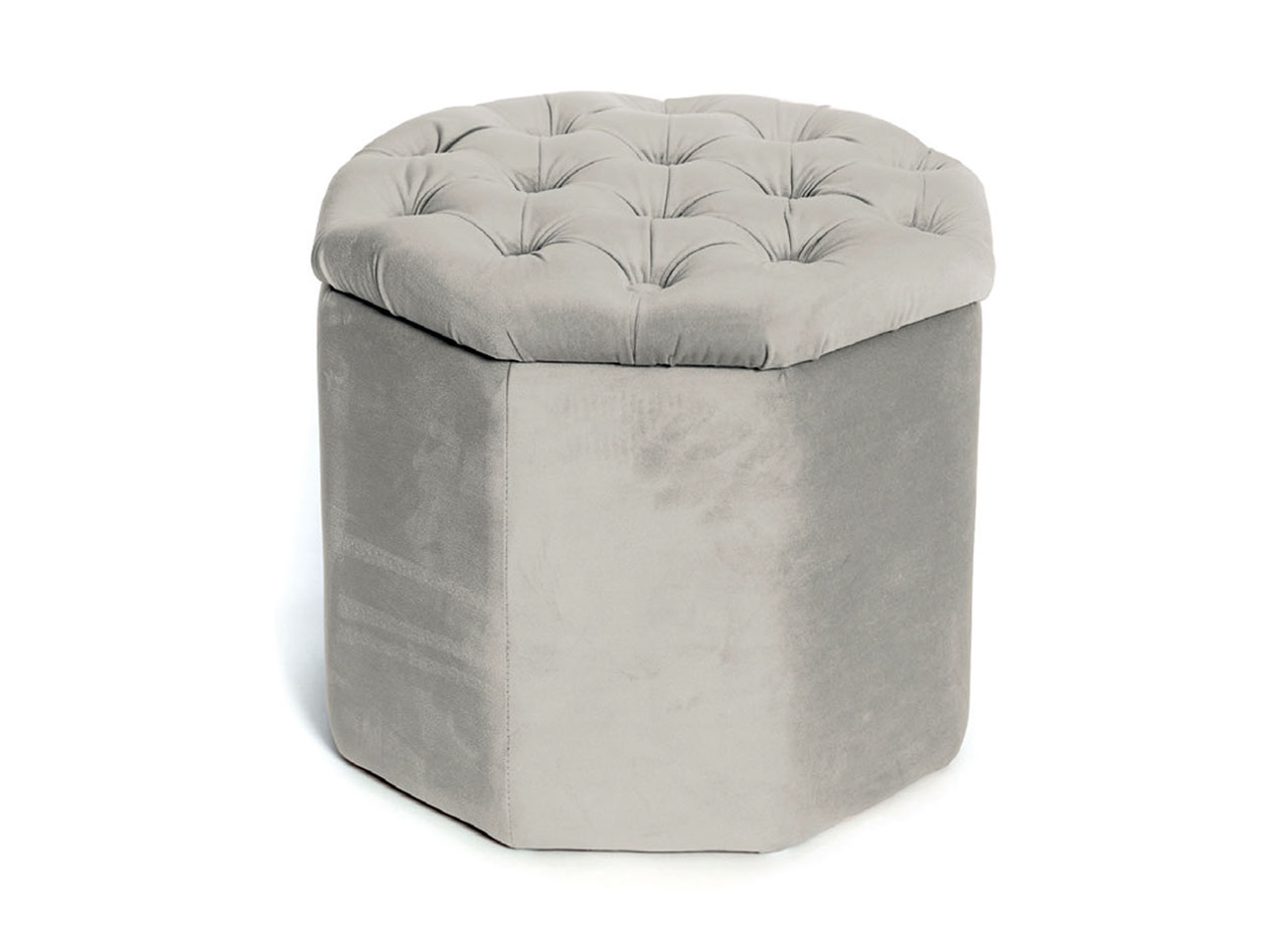 foto del prodotto pouf salotto contenitore imbottito trapuntato ottagonale velvet tinta unita pouf beige