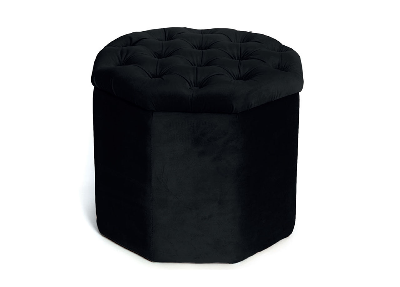 foto del prodotto pouf salotto contenitore imbottito trapuntato ottagonale velvet tinta unita pouf nero