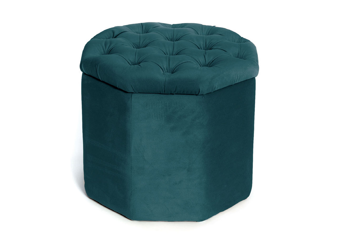 foto del prodotto pouf salotto contenitore imbottito trapuntato ottagonale velvet tinta unita pouf petrolio