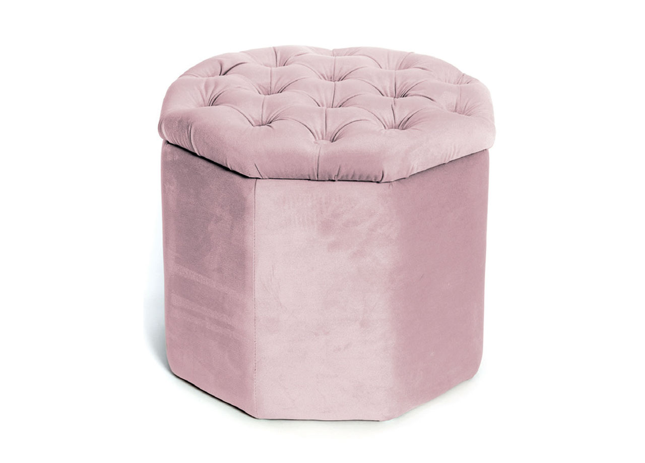 foto del prodotto pouf salotto contenitore imbottito trapuntato ottagonale velvet tinta unita pouf rosa antico