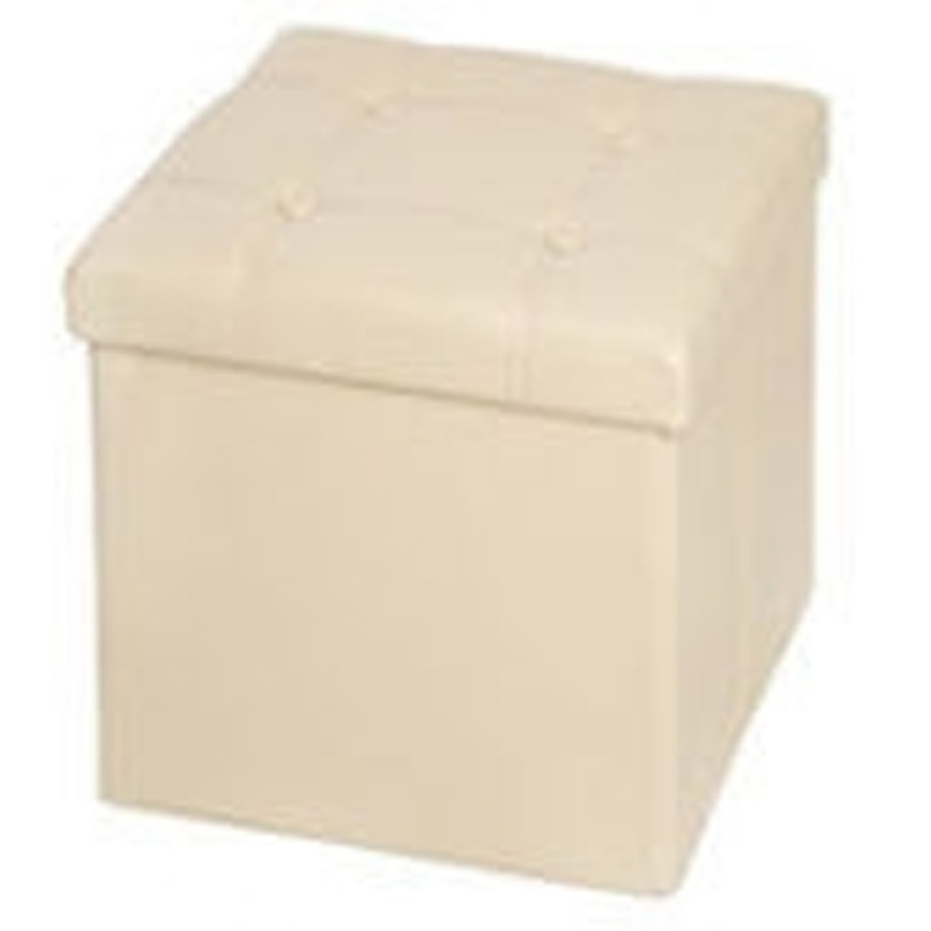 foto del prodotto pouf scatola portaoggetti puff poggiapiedi a forma di cubo in ecopelle colore beige trade shop traesio