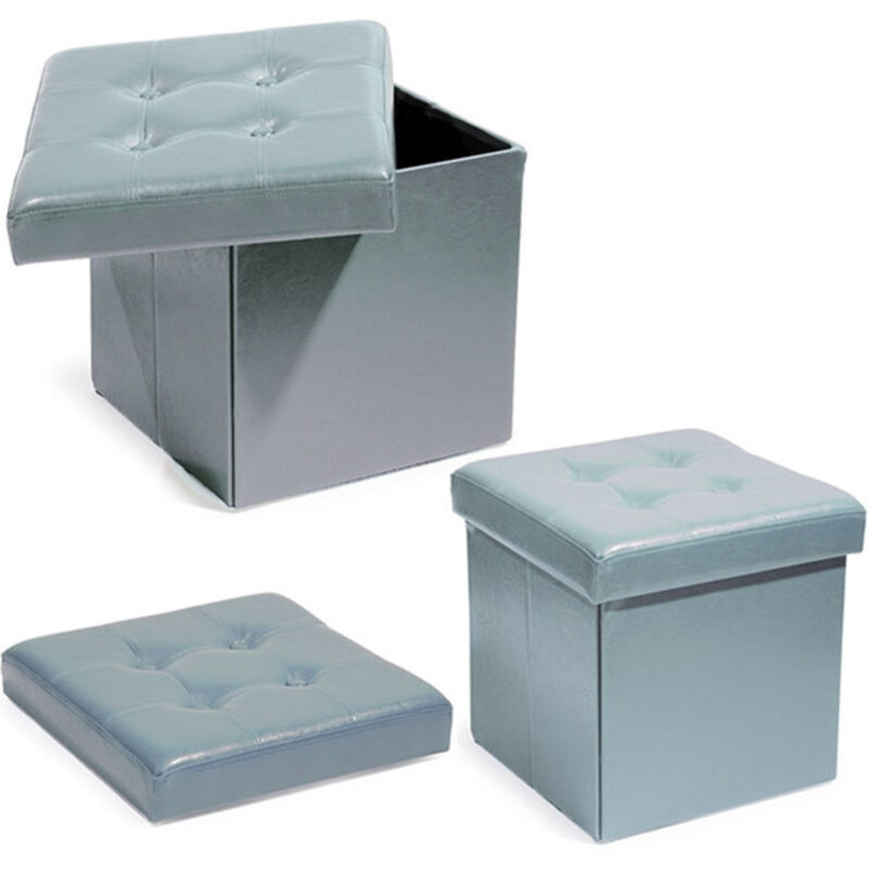 foto del prodotto pouf scatola portaoggetti puff poggiapiedi a forma di cubo in ecopelle colore grigio trade shop traesio