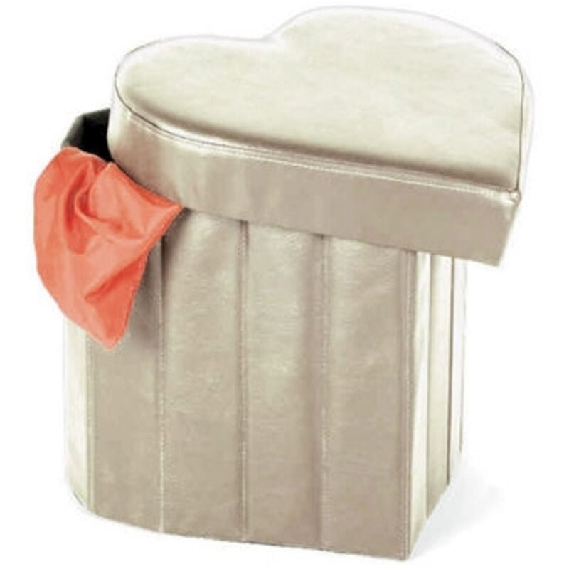foto del prodotto pouf scatola portaoggetti puff poggiapiedi a forma di cuore in ecopelle colore beige trade shop traesio