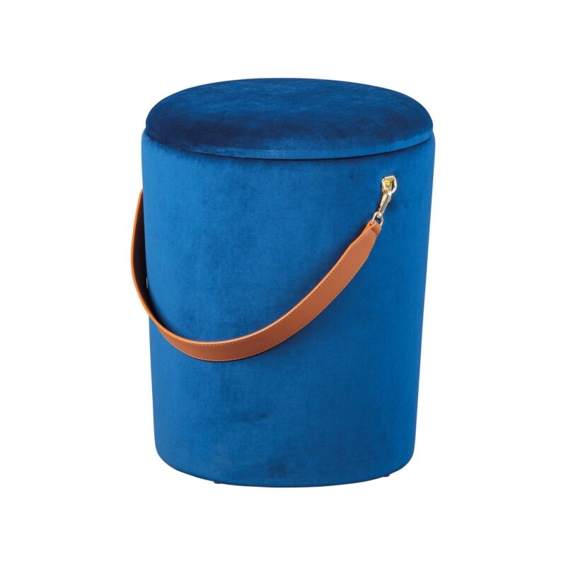 foto del prodotto pouf secchiello in velluto blu con maniglia, 35x35x45 cm