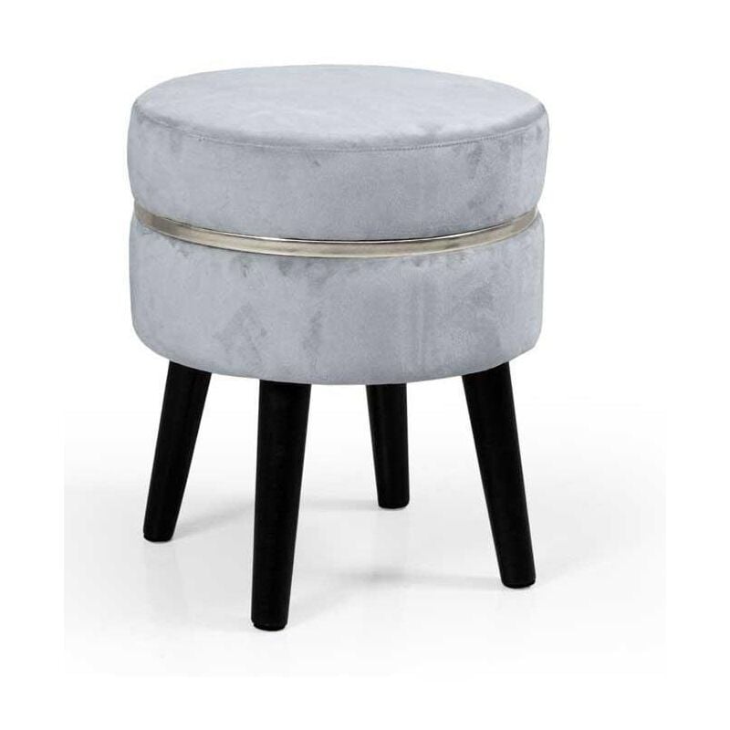 foto del prodotto pouf sgabello poggiapiedi tondo struttura in legno seduta in velluto colore cielo 35 41h cm gambe nere