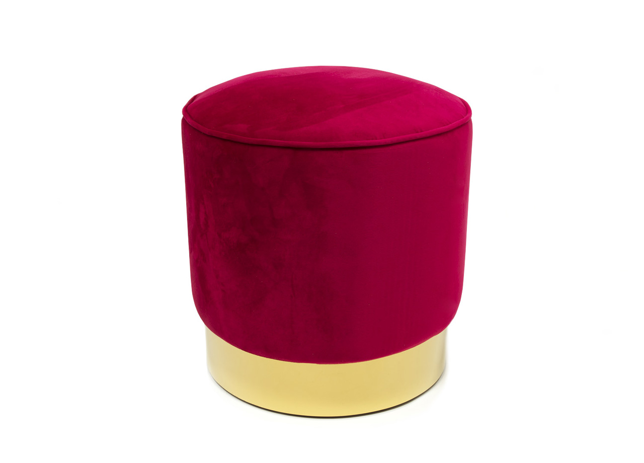 foto del prodotto pouf sgabello poggiapiedi velluto base dorata rotondo moderno living bordeaux