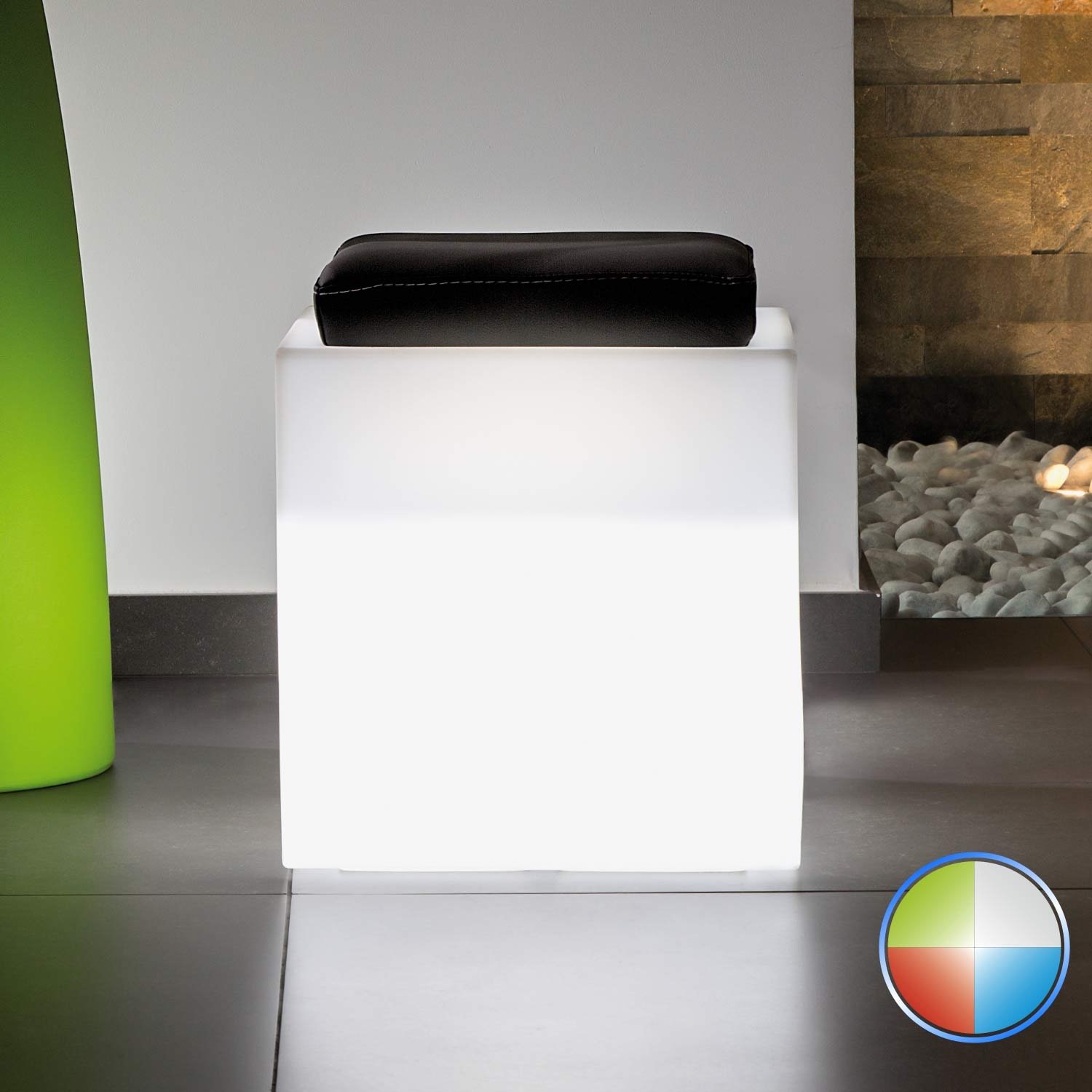 foto del prodotto pouf square in resina quadrato 40x40 cm led multicolor batteria solare