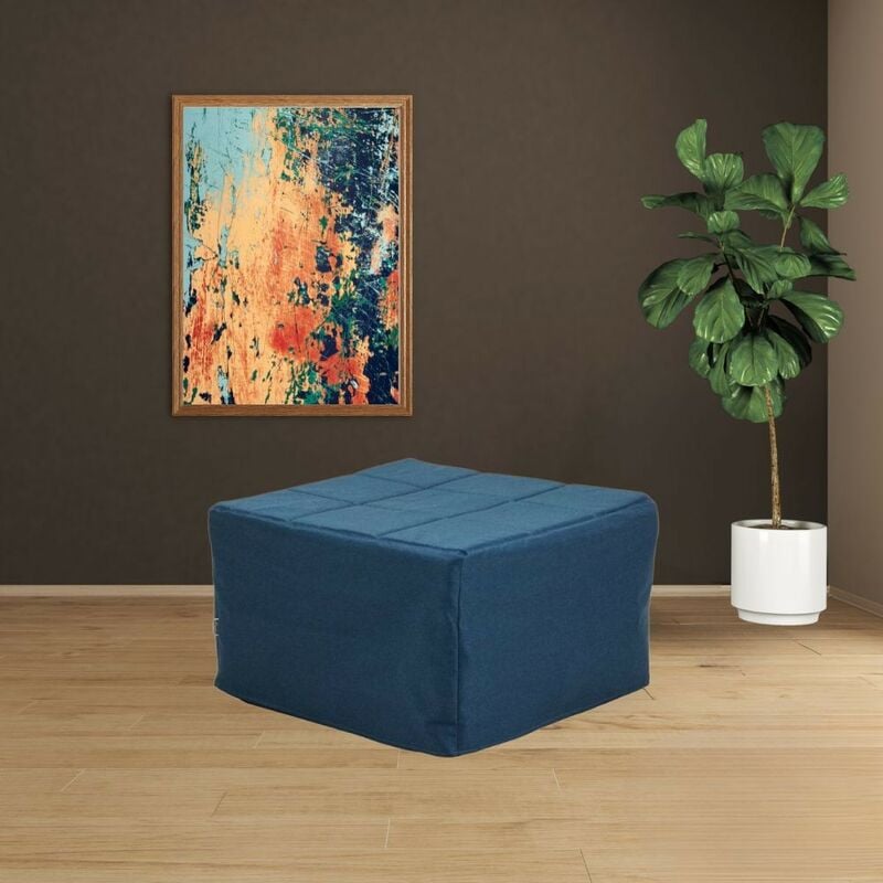 foto del prodotto pouf trasformabile in letto rivestimento in tessuto colore blu vega