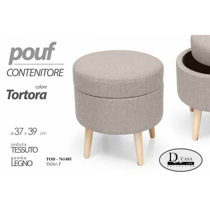 foto del prodotto pouff camera con contenitore tortora cm 37 x 39 h