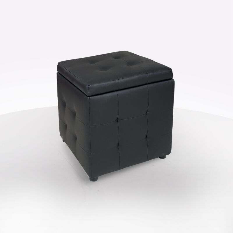 foto del prodotto pouff contenitore cm 44x44 h. 45 in ecopelle nera