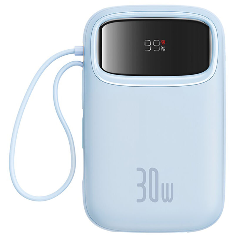 foto del prodotto power bank 10000mah qpow 2 30w con cavi usb c integrati blu