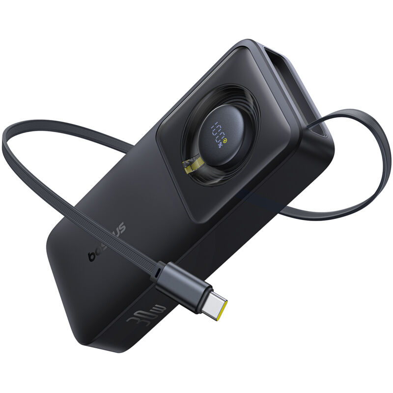 foto del prodotto powerbank 10000mah 30w con porta usb c e cavo retrattile usb c free2pull nero