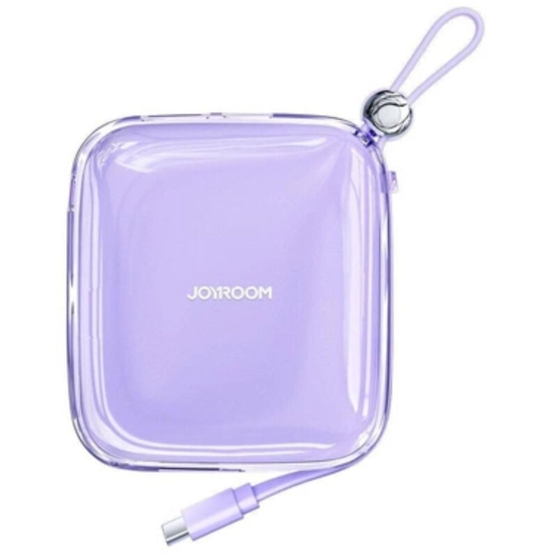 foto del prodotto powerbank 10000mah jr-l005 con cavo lightning per iphone e porta usb-a viola
