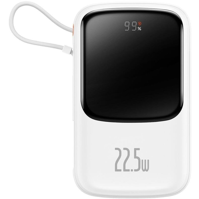 foto del prodotto powerbank con ricarica rapida 10000mah 22,5w cavo usb c qc pd scp fcp bianco