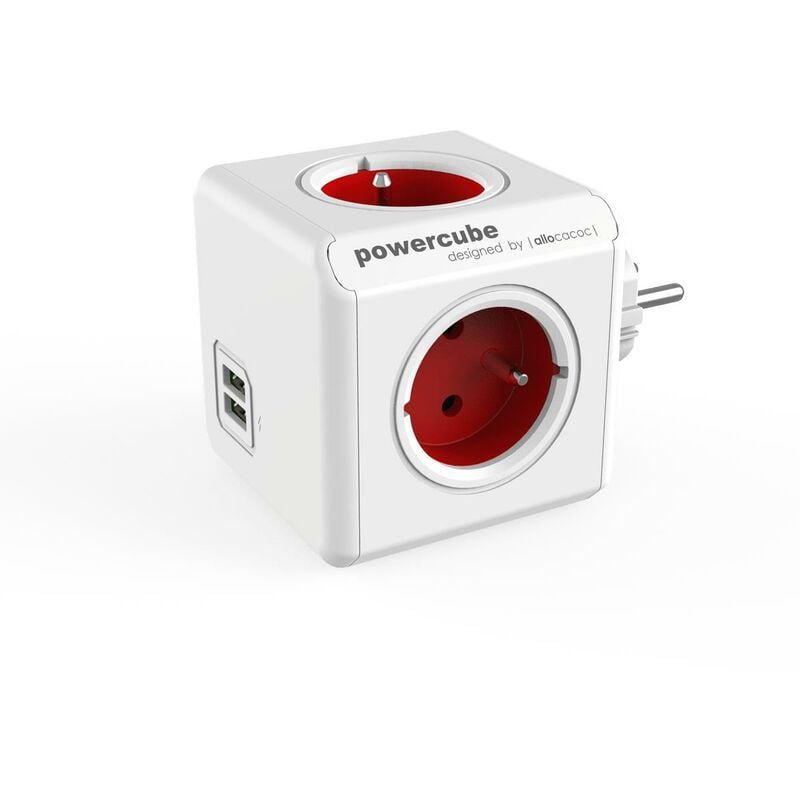 foto del prodotto powercube uscita i usb originale tipo e per interni 4ac rosso base multipla base multipla per interni, 4 uscite ca, tipo e fr , rosso, ce, 16 a 