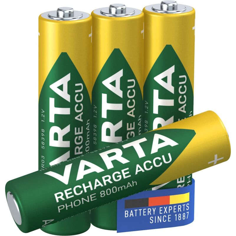 foto del prodotto powerking varta pile aaa, ricaricabili, confezione da 4, recharge accu phone, batteria ricaricabile, 800 mah ni mh, pronte all uso, adatte per