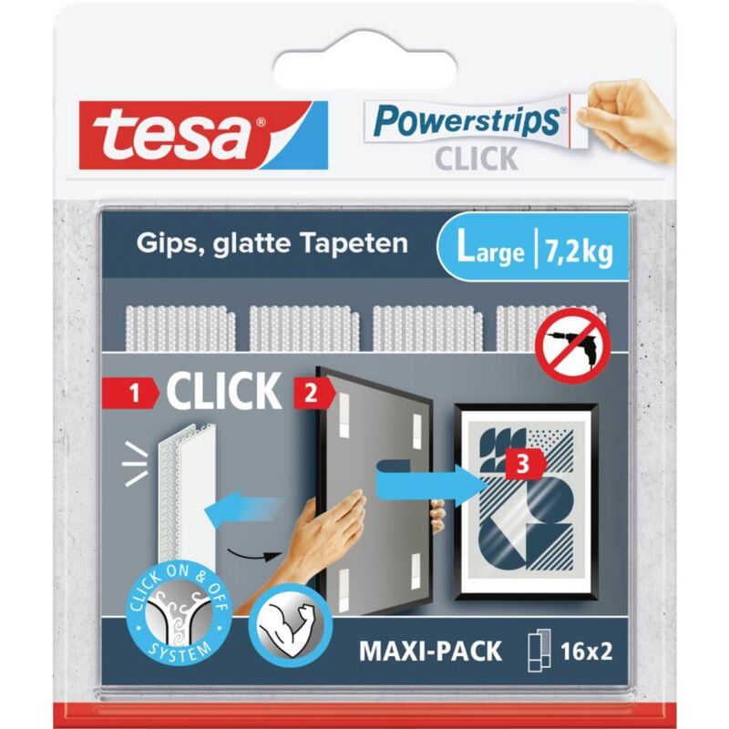 foto del prodotto powerstrips click grande 16x 2 pezzi l x l 85 mm x 20 mm contenuto 16 paio a tesa