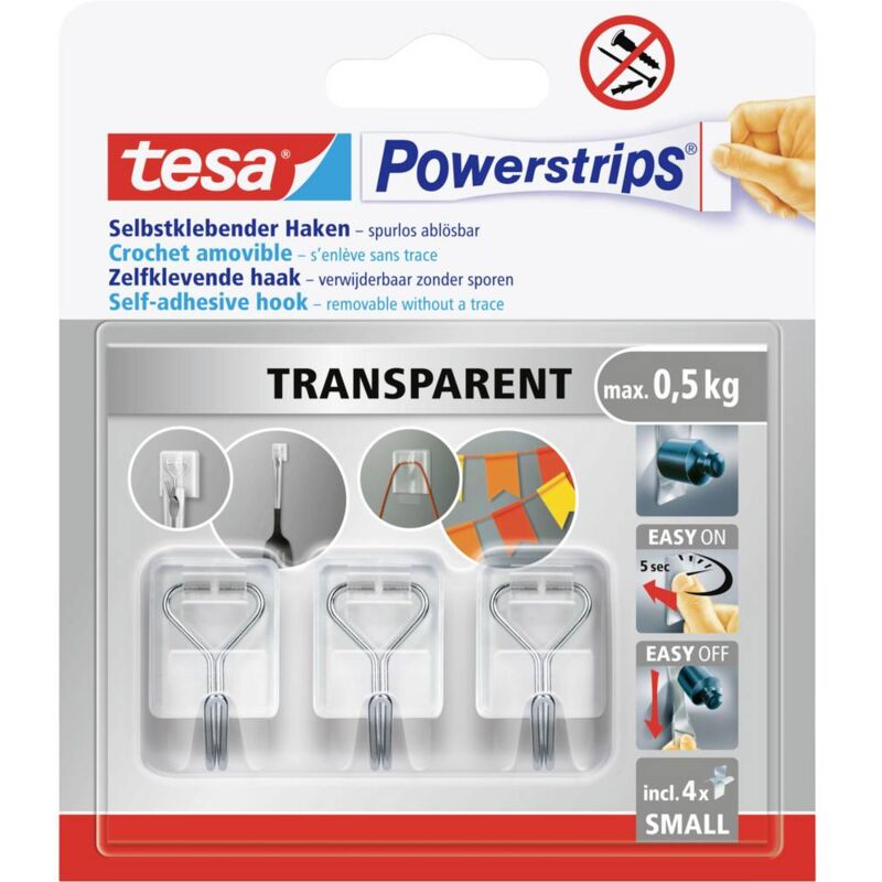 foto del prodotto powerstrips small gancio adesivo 3 pz bianco, acciaio inox contenuto 3 pz. tesa