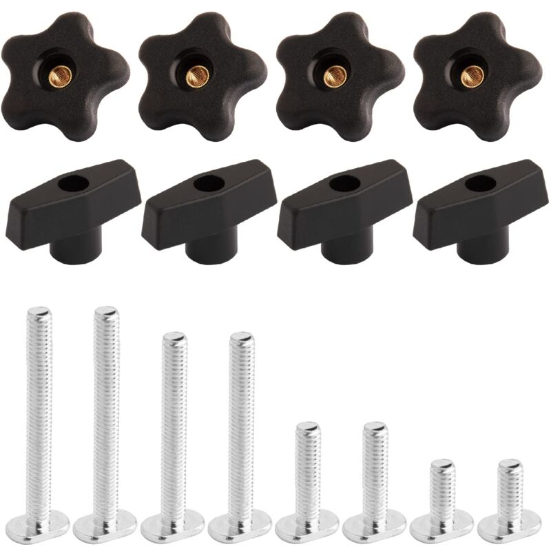 foto del prodotto powertec 71121 kit di manopole t track con manopole filettate e bulloni 5 16 18 t per maschere e apparecchi per la lavorazione del legno, set da