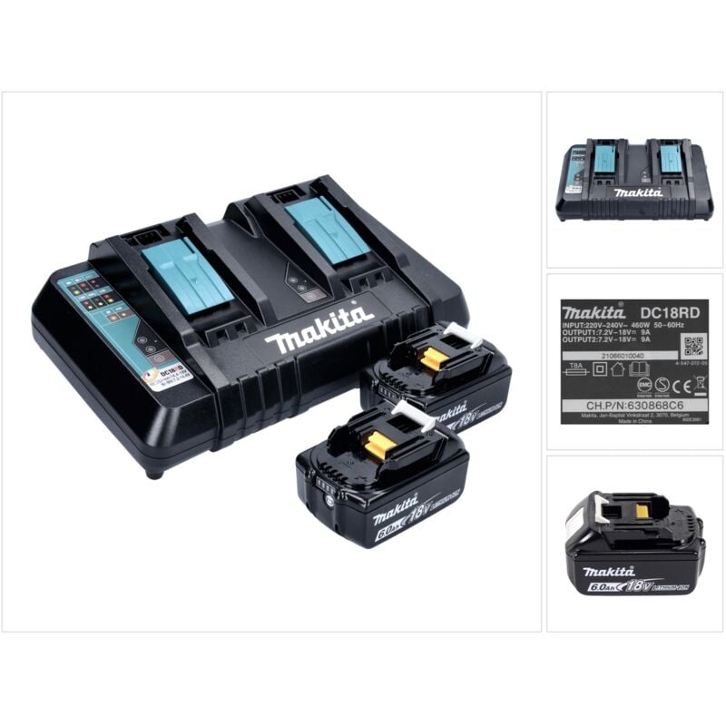 foto del prodotto powerwings set di 2 batterie makita bl1860b 6.0ah 18v caricatore rapido doppio dc18rd 199484 8 