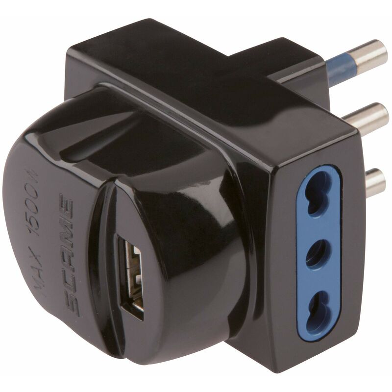 foto del prodotto pp0469.1 adattatore compatto con alimentatore usb spina grande 16 a 2 prese bivalenti, nero - poly pool