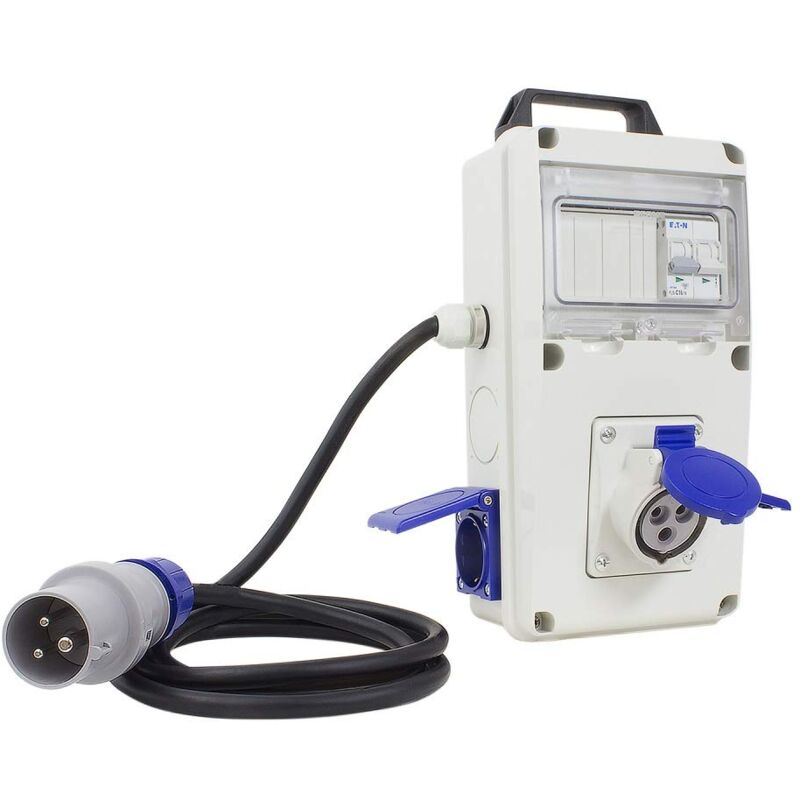 foto del prodotto pp0729 quadro elettrico di distribuzione iec309 230v quadro elettrico esterno 2 prese civili 1 presa cee spina cee 16a 2p quadro elettrico con