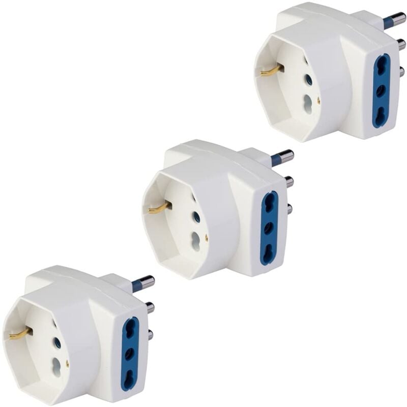 foto del prodotto pp2364.3 adattatori pluristandard adattatori multipli schuko con spina e presa italiana 10a 16a e tedesca 16a kit da 3 adattatori 250v di colore