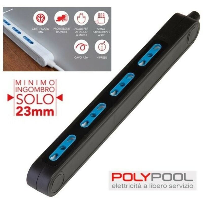 foto del prodotto pp2422.2x ciabatta multipresa elettrica spaziozero 3500w 4 prese bivalenti 10 16a 2p t - multipresa superslim 23mm - ciabatta multipresa con asole