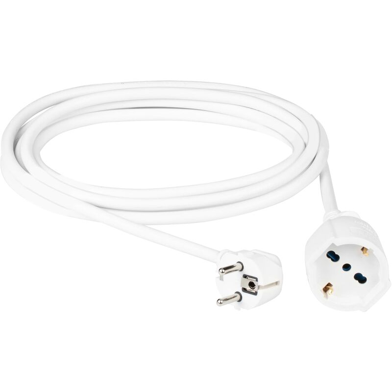 foto del prodotto pp2623qb prolunga elettrica 250v cavo elettrico bianco estensibile 3 metri, spina elettrica 16a 2p t salvaspazio, presa elettrica schuko p40 10a 16a