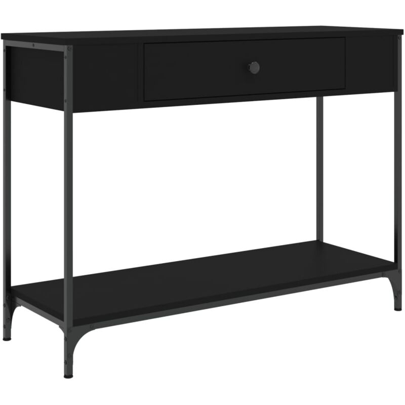foto del prodotto pratico tavolino consolle con cassetto portaoggetti 100 x 34,5 x 75 cm derivati del legno e metallo nero dec032070